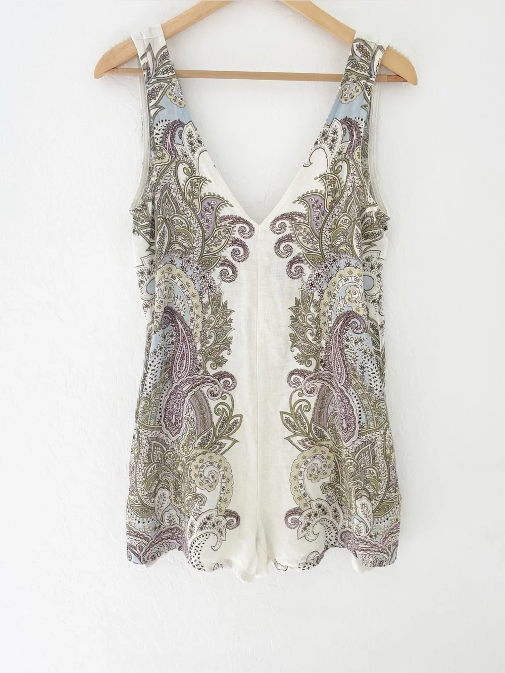 Rachel Zoe linen blend paisley coverup romper size xs